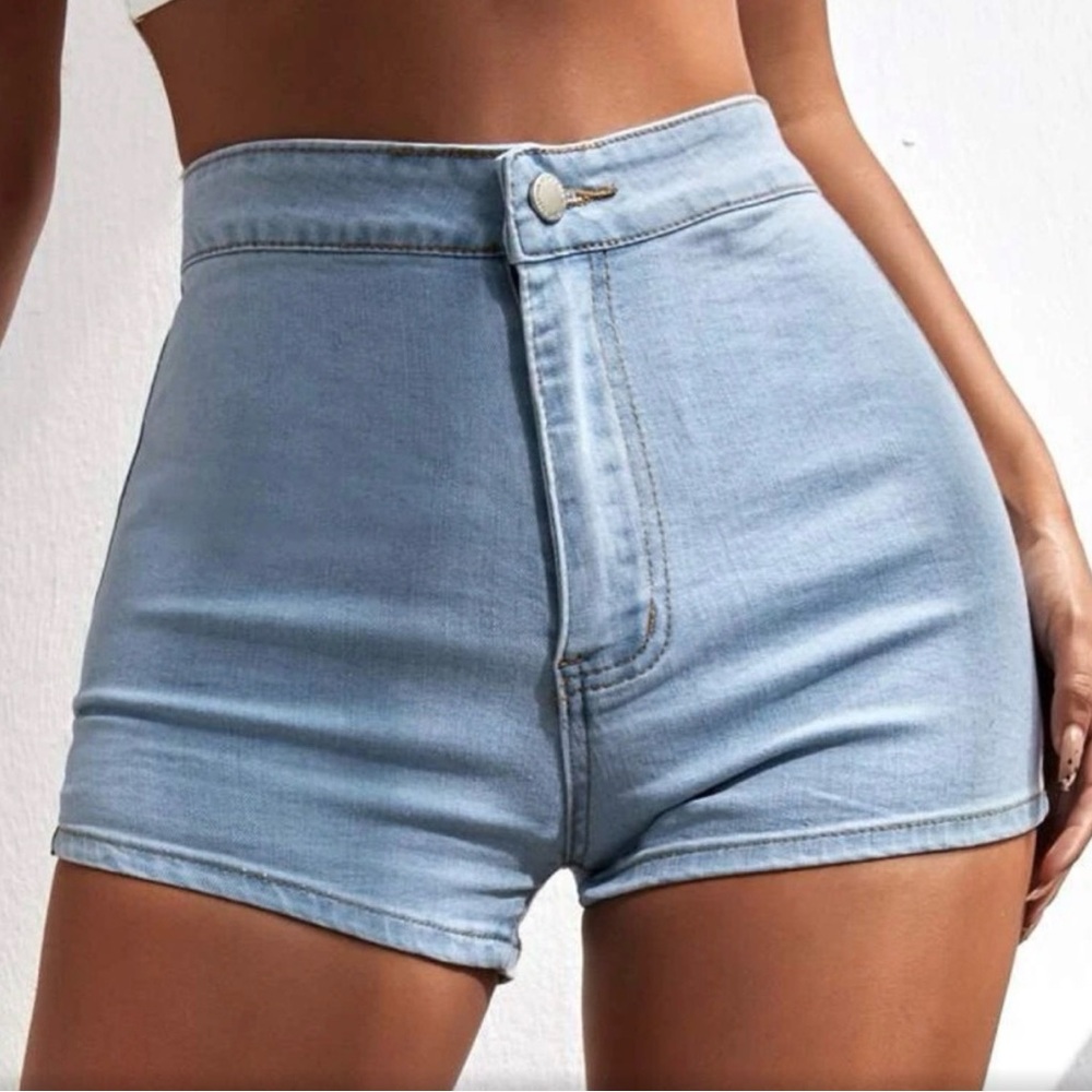 Light Blue Denim High-Waisted Women Shorts